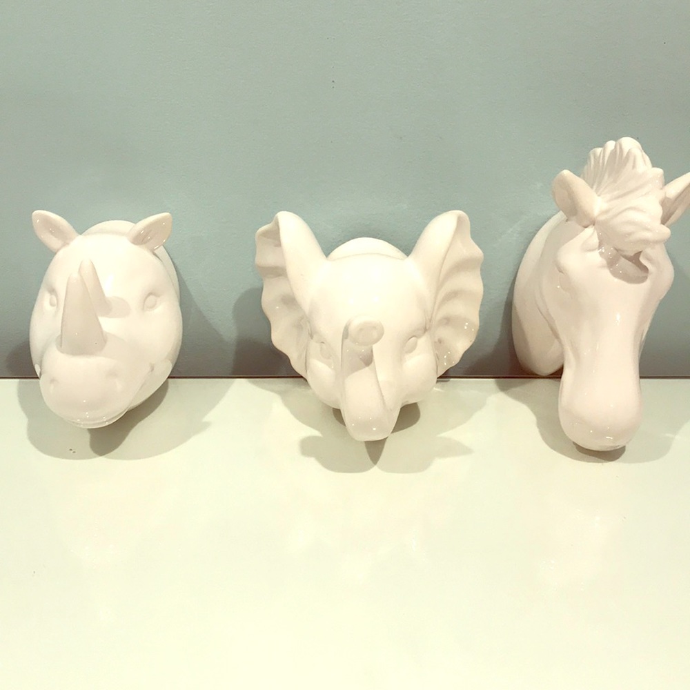 Set of 3 ceramic Safari animal heads